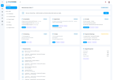 GPT Enterprise home dashboard with assistants, brain, content, projects and usage