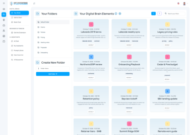 Digital Brain knowledge base with collections and saved documents, pages and notes
