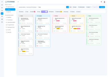 Project Copilot task board for a client engagement across five status columns
